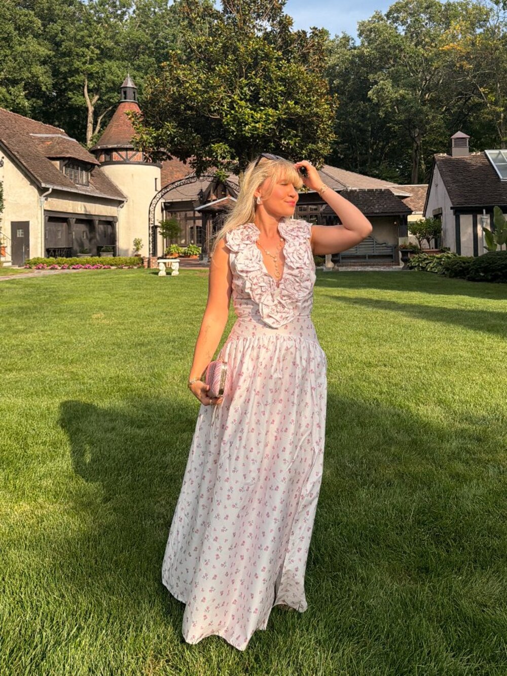 ASOS LUXE plunge drop waist corsage maxi dress